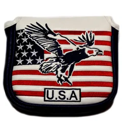 マレットタイプ パターヘッドカバー ２ボール 大型パター対応 オデッセイ 刺繍 磁石式 高級pu革 アメリカ 米国旗鷲柄 USA