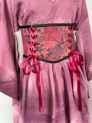 着物リメイク　帯ベルト　薔薇色ピンク　61