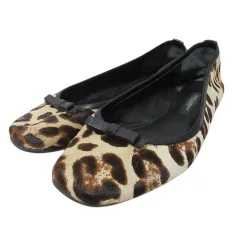 ドルチェ&ガッバーナ ドルガバ DOLCE&GABBANA バレエ シューズ フラットシューズ ハラコ レオパード柄 リボン 靴 36.5 約24cm ベージュ系 IBO58 Xのサムネイル