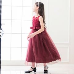 【レッド】デコルテシースルーレースロングドレス TAK キッズ キャサリンコテージ