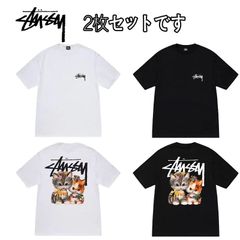 【2枚特価】STUSSY（ステューシー）CAT 猫柄プリント Tシャツ メンズ 半袖 男女兼用