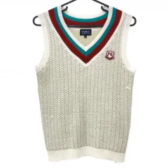 パーリーゲイツ ニットベスト 白×ベージュ 総柄 ウール混 Vネック  レディース 1(M) ゴルフウェア PEARLY GATES