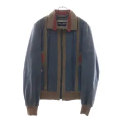 DOLCE & GABBANA (ドルチェアンドガッバーナ) 00SS Leather Bomber Jacket ゴートスキン スエード ジップアップ レザー ボンバージャケット ブルー/ベージュ G9382Lのサムネイル