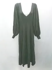 ◇ ROYAL PARTY Vネック ボリューム袖 無地 長袖 ロング ワンピース サイズF ブラック レディース E  【1309040028081】