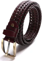 [Harewith] ベルト メンズ 大きいサイズ カジュアル ゴルフ 本革 日本メーカー 長さ調整可能 メッシュ 丈夫 頑丈 (ブラウンレッド) [ブラウンレッド]