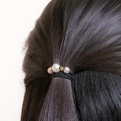 静電気防止ヘアゴム　パール＆スクエアゴールドビーズ 黒/茶 * 綿雪のワルツ *