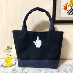 中指ミニトートバッグ ネイビー ハンドメイド メンズ レディース ハンドバッグ ストリート