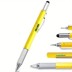 マルチツールペン 6in1 黒色 黄色 2個セット 防災 ボールペン プラスドライバー マイナスドライバー 定規 水平器 スタイラスペン 多機能 便利 万能