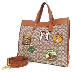 OF25586 COACH コーチ フィールドトート40 2WAY トートバッグ ショルダーバッグ シグネチャー ジャガード×レザー 100周年限定 ディズニーコラボ ミッキー ミニー ドナルド パッチ ベージュ系×ブラウン CG974