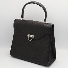 美品 COMTESSE オーストリッチ グレー シルバー金具 ワンハンドル 