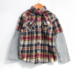 トミーヒルフィガー 長袖シャツ トップス チェック柄 レイヤード風 キッズ 男の子用 4サイズ 紺×赤 TOMMY HILFIGER 【中古】