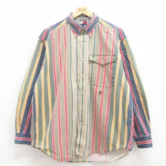 XL/古着 トミーヒルフィガー 長袖 ブランド シャツ メンズ 90s ワンポイントロゴ マルチカラー コットン ボタンダウン ベージュ他 カーキ 