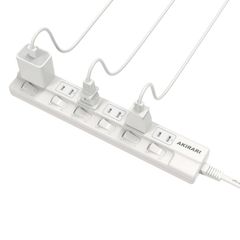 FUMITAKE 電源タップ 1m 雷ガード 電源タップ 6口 延長コード 1m ほこりシャッター 1500w 光らない個別スイッチ 省エネ 節電 ホワイト スイングプラグ 壁掛け 火災予防安全 コン