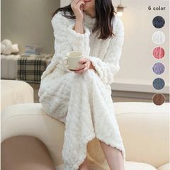 3B19 3B-OK ふわふわ もこもこ フリース パジャマ 着る毛布 レディース 秋 冬 ルームウェア ナイトガウン コーラルベルベット ゆったり リラックス プルオーバー 部屋着 暖かい 柔らかい ポケット付き 【送料無料】