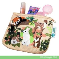 動物 グッズ 布製ポーチ かなる アニマルフレンズ カラー キャンバス ミニポーチ ウッドランド