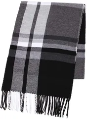GIVEK マフラー 柔らかい 肌触り チェック柄 秋 冬 メンズ スカーフ ストール フリンジ付き 長さ160cmx幅31cm( ブラック,  長さ160cmx幅31cm)