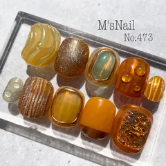 ネイルチップ チップ つけ爪 オレンジ 派手 ギラギラ ちゅるん うるうる 個性的 個性派