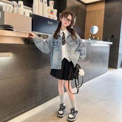 子供服 子ども服 こども服 キッズ デニムジャケット Gジャン ジージャン デニムコート 上着 アウター 春 秋 羽織り 女の子 ガール カジュアル ジュニア KCFC027(120-170)
