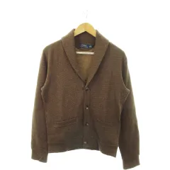 ポロ ラルフローレン POLO RALPH LAUREN カーディガン ニット ショールカラー 長袖 裏起毛 千鳥格子 チェック 総柄 XS 茶 ブラウン /MN16 ■GY18