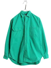 【お得なクーポン配布中!】 90s ラルフローレン コットン シャモア クロス シャツ レディース L 程/ 古着 90年代 オールド ポロ ネルシャツ 長袖シャツ ポニー無し 緑