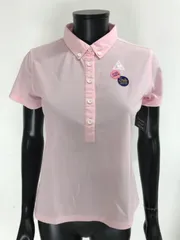 【USED】le coq sportif ルコック ポリエステル 半袖 ポロシャツ ワッペン ロゴ刺繍 ピンク レディース L ゴルフウェア