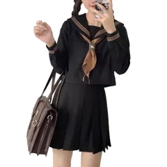 [Kanoan] セーラー服 長袖 ブラウン 茶色 コーヒー 白 ３本ライン 学生服 前開き プリーツスカート 女子高校 制服 可愛い コスプレ 蝶結び リボン JK オルチャン 韓国 春 夏 秋 冬 通年 ハロウィン 仮装 JK 制服  [ブラウン] [S]