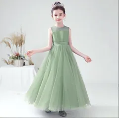 子どもドレス キッズドレス 高級 子供ドレス ロング丈 発表会ドレス ジュニア 女の子 ロング コンクール ドレス 結婚式 キッズ こども フォーマル リボン ブルー ミントグリーン ノースリブ 無地 ピアノ発表会 ジュニアロング キッズ yingx01