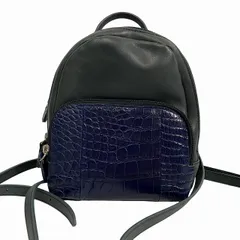 マットクロコダイル リュック バッグパック 鞄 ワニ革 レザー 紺 ネイビー