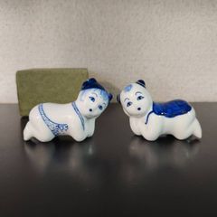茶道具 動物シリーズ 有田焼 伊平窯 白磁 犬置物 オブジェ わんこ2匹