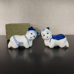 【箱あり】中国 陶器 唐子 置物 2点セット
