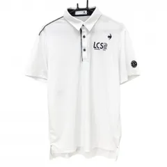 【超美品】ルコックゴルフ 半袖ポロシャツ 白×ネイビー パイピンクライン英字 メンズ LL ゴルフウェア 2024年モデル le coq sportif