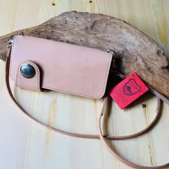 栃木レザー  本革　日本製　新品　長財布　お財布ショルダーバッグ　お財布ポシェット　肩紐取り外し可能　訳ありアウトレット М