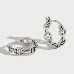 E025 ピアス イヤリング チェーンモチーフピアス　フープ キャッチレス　カジュアル silver925 シルバー