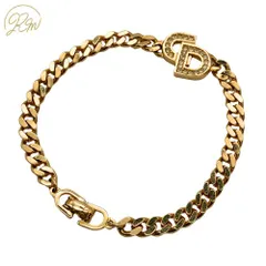 【中古】Christian Dior クリスチャンディオール ブレスレット メッキ メタル メッキ メタル CD ロゴ ストーン ゴールド