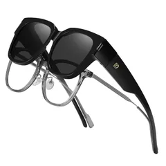 ブラック/グレー [DUCO] メガネの上から掛けられる オーバーサングラス めがね さんぐらす メガネにつける オーバーグラス 偏光レンズ UV400 紫外線カット メンズ レディース兼用 8970 (ブラック-グレー)