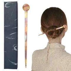 一本挿し 簪 玉飾り付き 髪飾り かんざし 髪留め シンプル 一本簪 べっ甲風 ヘアピン 普段使い 和服 DY.2ten 成人式 卒業式 結婚式 パーティー 団子 ヘアアクセサリー 収納ケース付き