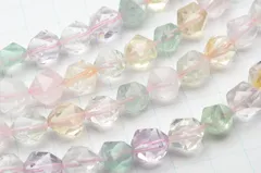水晶ミックス（クォーツ系＆フローライト） シンプルスターカット　10mm　１連（約３８ｃｍ） パワーストーン 天然石 _R5512-10