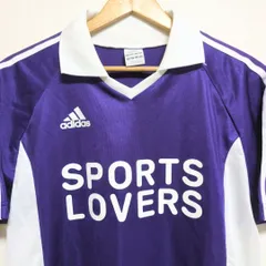 日本製◎(^w^)b adidas アディダス スポーツ 半袖 Tシャツ テキーラ先生 ユニフォーム 紫 パープル 白 ホワイト ユニホーム サッカー ロゴ ライン 学園祭 文化祭 薄手 軽量 体育祭 古着 ラフ 運動 トレーニング 紳士 メンズ サイズM