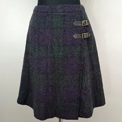 ヨークランド York land 巻きスカート 風 9AR チェック ベルト ウール パープル系 × グリーン系