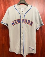レア MADE IN USA製 90s majestic × MLB NEW YORK METS スウェットベースボールジャージ グレー Mサイズ