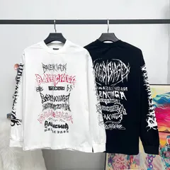 【本日限定特価】BALENCIAGA メンズ＆レディース ロングスリーブ Tシャツ ニューイヤー限定 直噴プリント ブラック/ホワイト XS-L [本日特価|新品未使用品]