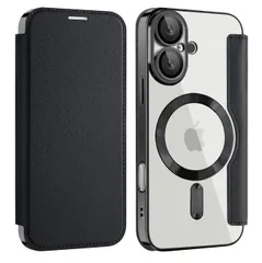 【在庫処分】クリア 財布型 アイフォン 透明 16 ケース ケース マグセーフ 手帳 16 ワイヤレス充電対応 カード入れ 背面 PU革 レザー 6.1インチ スマホケース 軽量 magsafe対応 薄型 防塵 手帳型 耐衝撃 全面保護 【REHOOF】iPh