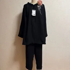 T542　＊4L 新品ウェスト楽々フォーマル、パンツ、スーツ黒系 セットアップ 体型カバー 礼服 喪服