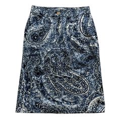 ETRO エトロ タイトスカート 青 ペイズリー柄 総柄 膝丈スカート レディース サイズ42 Lサイズ
