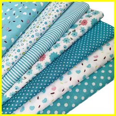 手芸用 花柄 カットクロス はぎれ 生地 布 パッチワーク用 7枚 DIY 手芸用品 50x50cm 棉混紡 布地セット (ライトブルー)