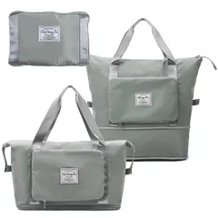 [MRG] ボストンバッグ キルティング 旅行バッグ 大容量 キャリーオンバッグ 折り畳み トラベルバッグ トートバッグ 2WAY 軽量 コンパクト 防水 カバン バッグ サイズ調整可能 韓国風 (グレー) 1