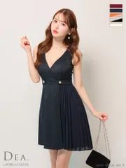 ネイビー[DE3724-NV-2412]【DEA.by ROBE de FLEURS/ディアバイローブドフルール】ノースリーブ/ ウエストボタン/ スイッチプリーツ/ フレア/ ミディアムドレス/ キャバドレス