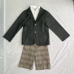 美品 anyFAM エニィファム 男の子 子供用 スーツ セットアップ 120cm 110cm グレー ホワイト ブラウン デニム チェック かっこいい 発表会 結婚式 セレモニー フォーマル 入園式 卒園式