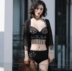 水着 レディース セパレート 新品 ブラックビキニ 体型カバー 大きいサイズ 黒