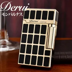 【数量限定】Derui ガスライター ブラック×ゴールド チェック柄　デュポン風 高級 デルイ プレゼント 誕生日 メンズ レディース 重層感 かっこいい　おしゃれ  フリント 新品未使用品 黒 金　ラグジュアリ たばこ タバコ